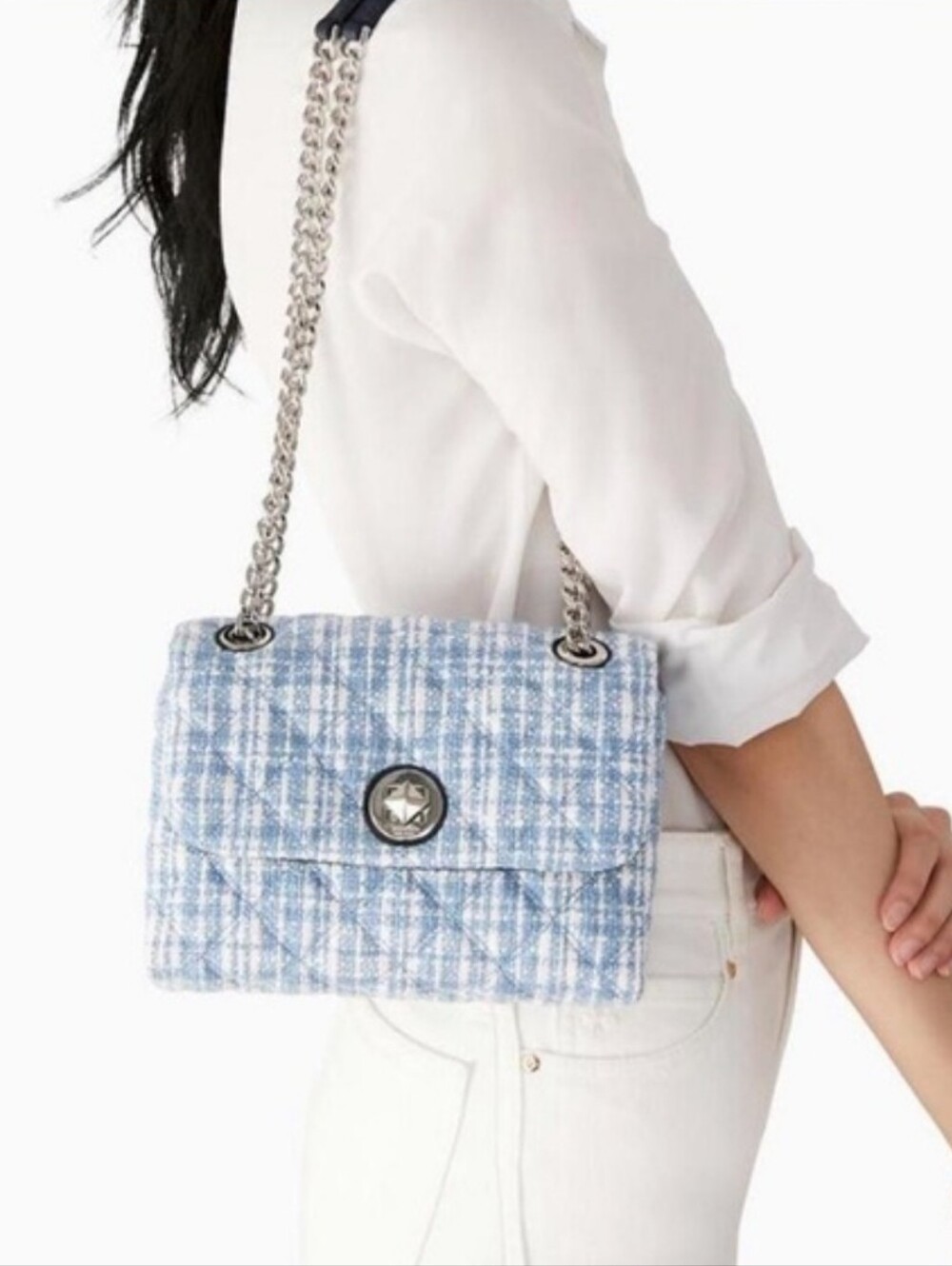 NWT Kate Spade Denim Tweed Chain Shoulder Bag